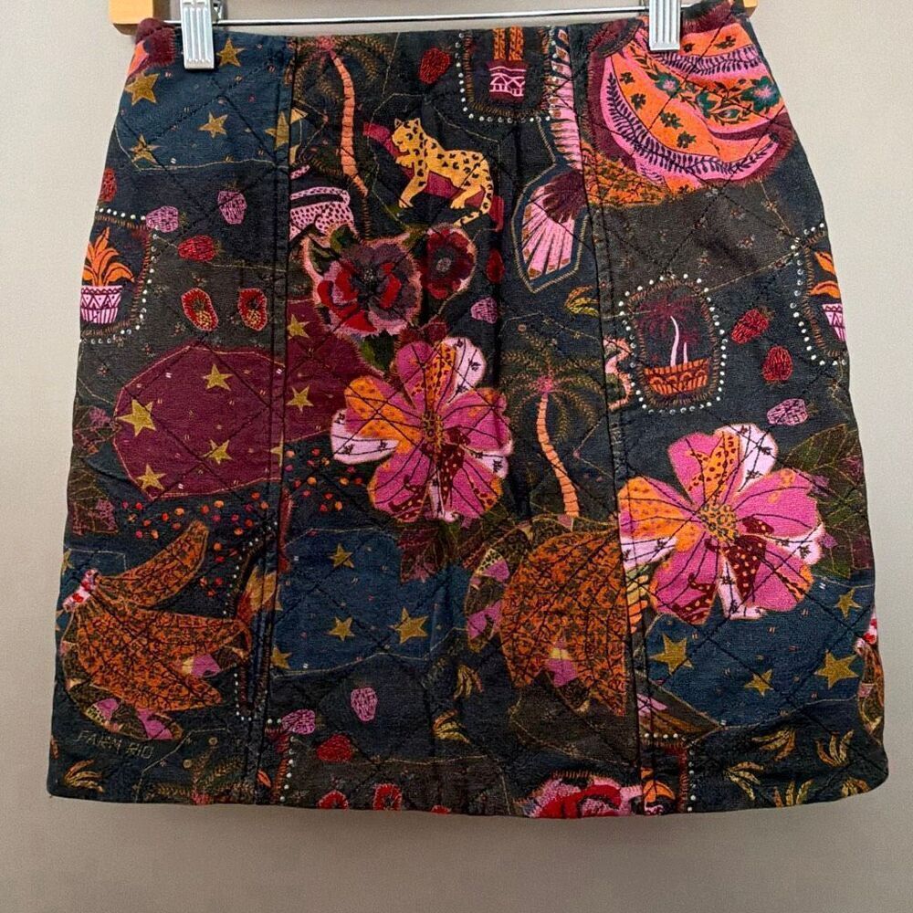 Farm Rio Anthropologie XS Quilted Mini Skirt Purple Orange Tigers - Picture 4 of 8